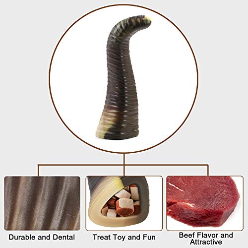 COPACHI Dog Chew Toys for Aggressive Chewers, Durable Dog Teething Chew Toys, Non-Toxic, Nearly Indestructible, Goat Horn Shape, for Large/Medium Breed Dogs, Beef Flavor