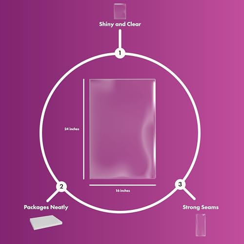 Purple Q Crafts Clear Basket Bag 16” x 24” Cellophane Bags for Small Baskets and Gifts 1.2 Mil Thick (10 Bags)