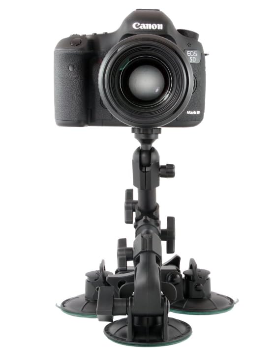 Delkin Devices Fat Gecko Triple Suction Camera Mount - Powerful Suction Cup Camera Mount for Car, Motorcycle, Desk, Window | Secure and Adjustable Action Camera Holder for Video Recording