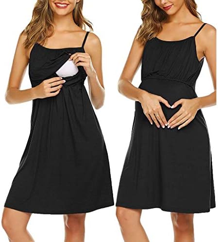 Yuelie Women’s Breastfeeding Dress Casual Solid Sleeveless Nursing Nightdress Maternity Pyjamas Set Nursing Sleepwear