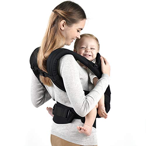 Baby Carrier, 5-in-1 Convertible Carrier Ergonomic, Soft Breathable Mesh Cmfortable, Front and Back Carrier, with Head Support, Padded Shoulder Strap (Black)