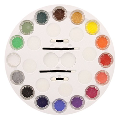 Custom Body Art Face Paint Rainbow Wheel 16 Color Primary Set with 16 Large Face Paint Jars & 16 Piece Applicator Set