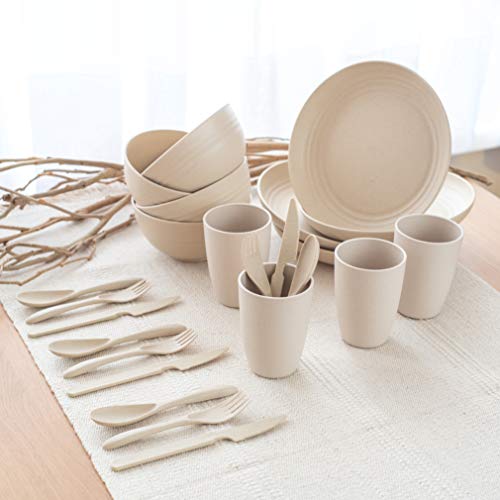 FOODLE Wheat Straw Dinnerware Sets (28pcs) Lightweight & Unbreakable