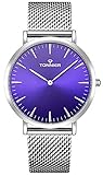 Tonnier Black Slim Stainless Steel Mesh Strap Mens Watch Quartz Watch for Men Black&Golden Watch Face