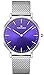 Tonnier Sllver Slim Stainless Steel Mesh Strap Mens Watch Quartz Watch for Men Blue Watch Face