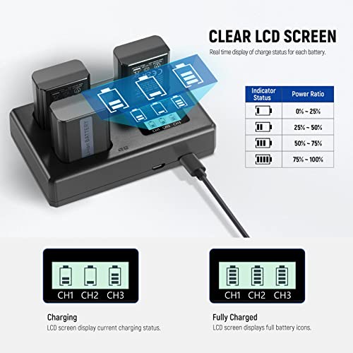 NEEWER NP-FW50 3 Pack Replacement Battery and Charger 1100mAh NP-FW50 and Triple Slot USB Charger Compatible with Sony ZV-E10 A7 A7R A7RII A7II A7SII A7S A7RII A6300 A6400 A6500 RX10
