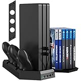Kootek Vertical Stand for PS4 Slim/Pro/Regular Playstation 4, Controller Charging Station with Cooling Fan Game Storage and Dual Charger Indicator USB Ports for DualShock 4 Wireless Controllers