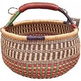 Bolga Baskets International Extra Large Market Basket w/ Leather Wrapped Handle (Colors Vary)