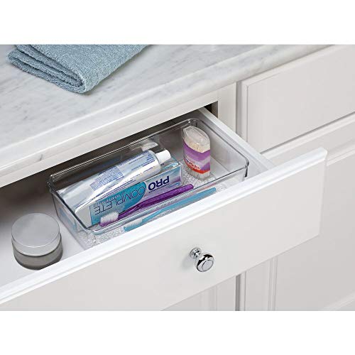 mDesign Plastic Drawer Organizer Storage Tray for Bathroom Vanity, Countertop, Cabinet - Holds Makeup Brushes, Eyeliner, Lip Pencils, Hair Accessories - Textured Base, 6" Wide, 6 Pack - Clear - Thumbnail 3