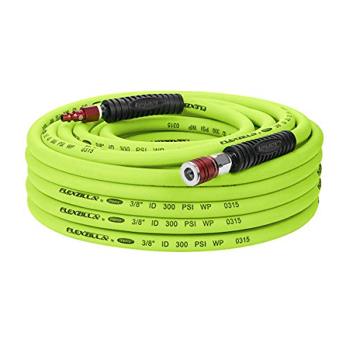 Flexzilla Air Hose with ColorConnex Industrial Type D Coupler and Plug, 3/8 in. x 50 ft, Heavy Duty, Lightweight, Hybrid, ZillaGreen - HFZ3850YW2-D