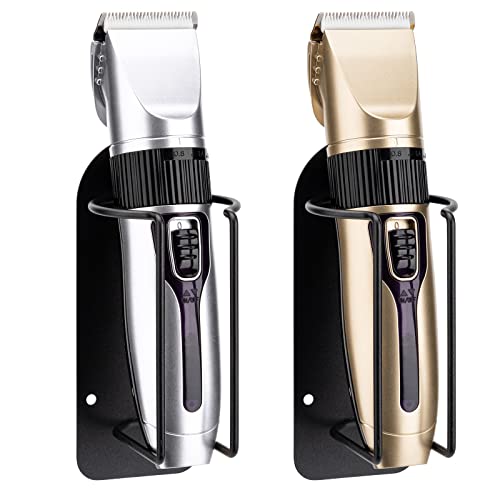 Noverlife 2 Pack Wall Mounted Hair Clipper Holder, Electric Hair Trimmer Storage Stand for Barber Tools Organizer, Black Steel Metal Rack for Hairdresser Beard Shaver Hair Trimmer Display - Black