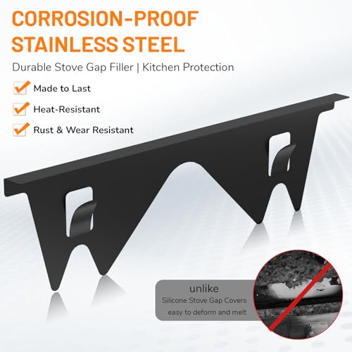 Stainless Steel Stove Gap Covers,Stove Gap Filler, Range Trim Kit, Stove Gap Guards, Heat Resistant and Easy to Clean, Easy retractable Length 13.8" to 27.5", Width 0.79",Black(2PCS)