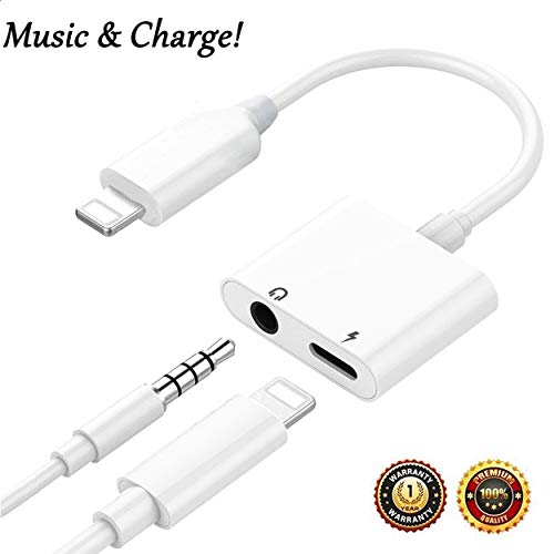for iPhone Adapter Headphone Jack Adapter for iPhone7/7Plus/8/8Plus/X/XS max/XR 2 in 1 Charger Cable 3.5mm Jack Dongle Earphone Convertor Connecter Audio Accessories, Fast Car Adapter Spliters, White