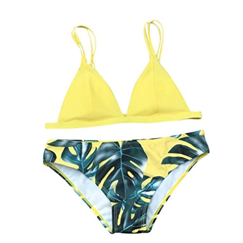 Hot Sale Bikini,Han Shi Womens Leaves Printing Boho Push-up Rope Swimsuit Swimwear (Yellow, L) - Thumbnail 2