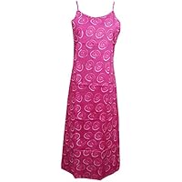 Mogul Womens Summer Dresses Pink Ethnic Print Strapped Long Fashion Dress S