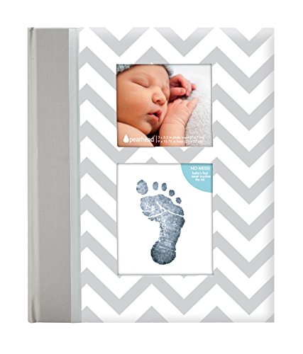 Pearhead-First-5-Years-Chevron-Baby-Memory-Book-with-Included-Clean-Touch-Baby-Safe-Ink-Pad-to-Create-Babys-Handprint-or-Footprint-Keepsake-Milestone-Journal-Beautiful-Gift-for-Any-New-Mum-Grey