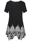 Laksmi Womens Printed Short Sleeve Scoop Neck Asymmetrical Hem A Line Casual Flow Tunic Top Shirts