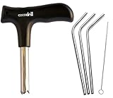 CocoDrill Coconut Opener Tool + 3 Reusable Straws -COMBO PACK - Stainless Steel Drinking Straw + Cleaner - Eco Friendly, SAFE, NON-TOXIC