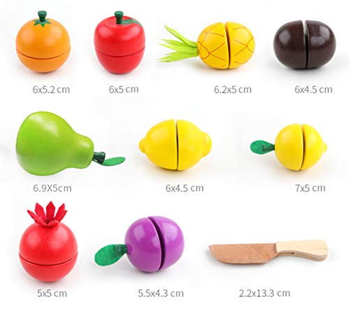 GEMEM Wooden Fruit Cutting Food Toys, Pretend Play Kitchen Set Velcro Wood Fruit Early Educational Development Play Food for 3, 4, 5, 6 Year Old Kids , Boys, Girls - Thumbnail 3