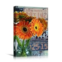 Canvas Wall Art Orange Floral Arrangement Bouquet Expressive Floral Multicolor Photography Romantics - 12x18 inches
