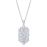 BERRICLE Sterling Silver Vintage Inspired Art Deco Cubic Zirconia CZ Milgrain Pendant Necklace for Women, Rhodium Plated 18 inch