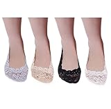 Imaly Women's No Show Silicone Heel Grip Non-skid Lace Socks 4Pairs [grey/white/black/nude]