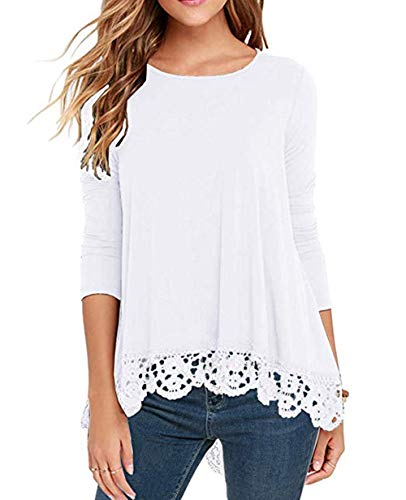 ZEGOLO Women's Casual Lace Tunic Tops Long Sleeve and Short Sleeve O-Neck A Line T-Shirt Blouses