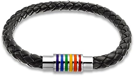 MAGINY Magnet Clasp Titanium Stainless Steel Handmade Braided Leather Bracelet Rainbow Pride 8.5 inch