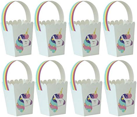 ANBET 50 Pack Mini Party Candy Gift Bags, Unicorn Popcorn Snack Boxes Paper Treat Bags with Rainbow Handle for Party Snacks, Sweets, Popcorn, Chocolate, Cookies