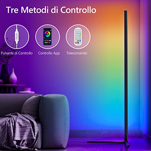 bedee Lampada da Terra Dimmerabile, Piantana Lampada con Bluetooth APP e Telecomando, Lampade da Terra Moderna RGB 1600W Cambia Colore con Sincronizzazione Musicale per Soggiorno, Camera da Letto