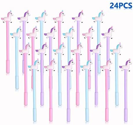 Creative Unicorn Pen Lovely Black Gel Ink Refills Ballpoint Pens Kawaii Cute Animal Rollerball Fine Point Roller Ball Drawing Wring Escolar Stationery Gift, 24Pcs Bulk Arkin