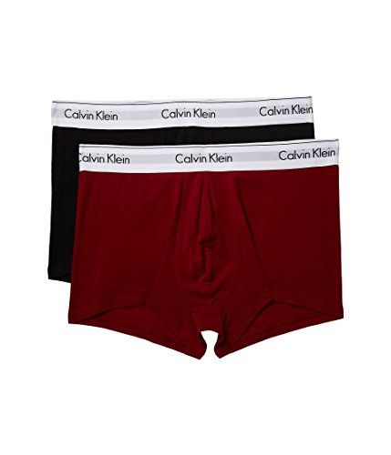 Calvin Klein Men's Underwear Modern Cotton Stretch 2 Pack Trunks, Dylan Red/Black, Large