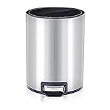 8 Liter/2.2 Gallon Stainless Steel Round Step Trash Can, Brushed Stainless Steel Trash Bin with Plastic Lid (silvery)