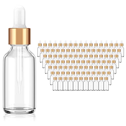 Eye Dropper Bottle, Hoa Kinh 99 Pack 1 oz 30ml Clear Glass Dropper Bottle with Droppers, 2 Funnels for Essential Oils, Perfumes
