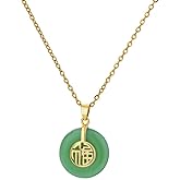 BlingNuts Chinese Jade Necklace for Luck Chinese Fu Charm Pendant Luck Blessings Good Fortune Necklace
