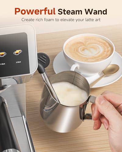 AMZCHEF 20-Bar-Bean-to-Cup-Coffee-Machines with Grinder | Automatic Coffee Machine for Home, 44 Grind Settings & 4-Temp Control | 8mm Milk Frother for Latte, Cappuccino & Cold Brew, Stainless Steel
