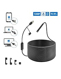 UCTRONICS Endoscopio USB para Android Smartphone, PC, Tablet y MacBook, 1200P HD 0.335 in de diámetro Cámara con 16.4FT Cable semirrígido y 6 LED ajustables, impermeable IP67
