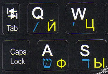NETBOOK RUSSIAN- HEBREW- ENGLISH KEYBOARD STICKERS BLACK BACKGROUND FOR MINI LAPTOPS