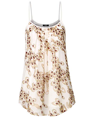 Lotusmile Womens Loose Casual Summer Pleated Flowy Sleeveless Camisole Tank Tops (Small, White Beige)
