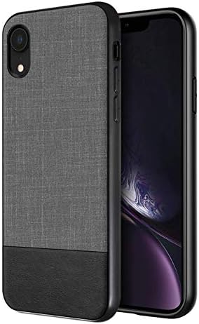 FOSO(™) Fabric and PU Leather Hybrid Protective Back Cover Case for Apple iPhone XR (Fabric PU Leather Black)