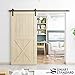 SmartStandard 42in x 84in Sliding Barn Wood Door Pre-Drilled Ready to Assemble, DIY Unfinished Solid Spruce Wood Panelled Slab, Interior Single Door Only, Natural, Single X-Frame (Fit 8FT Rail)