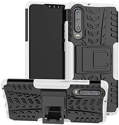 Huawei P30 Case, Folice [Heavy Duty] [Shockproof] Hybrid Rugged Soft Rubber Hard PC Tough Dual Layer Protective Case Cover with Kickstand for Huawei P30 6.1 inch (White)