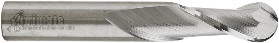 CGC Tools CEM12BL2 Primate Standard End Mill, Ball Nose, 2 Flute, 1/2" Diameter, 1-1/2" LOC, 4" OAL