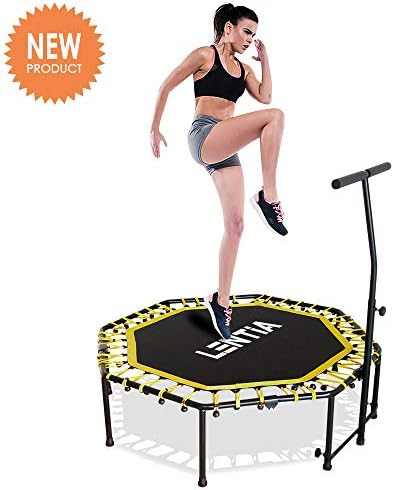 LENTIA 50" Foldable Silent Fitness Portable Trampoline with Adjustable Handrail for Adults Kids Body Fitness Training Indoor Outdoor Workout