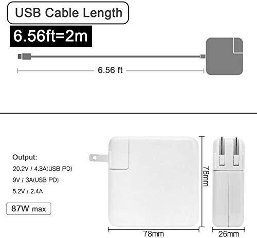 87W USB C Power Adapter Charger for Apple MacBook Pro 15 13 inch 2018 Laptop Include Charge Cable(2M - //coolthings.us