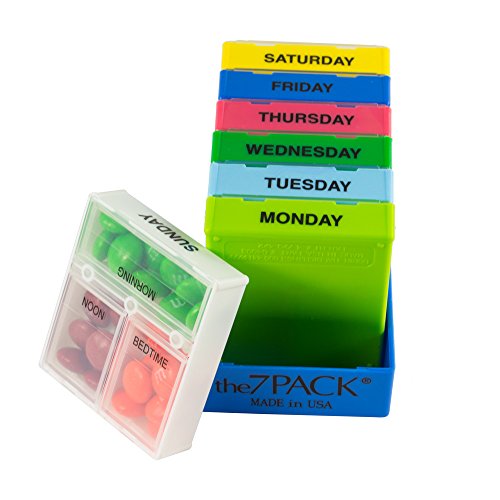 Borin-Halbich 7 Day Pill Organizer - 3 Compartment Daily Pill Boxes in Shallow Blue Tray (Made in USA)