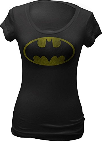 Batman Classic Distressed Logo Juniors Black T-shirt (Small)