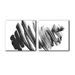 2 Panel Square Canvas Wall Art - Abstract Black Ink Strokes - Giclee Print Gallery Wrap Modern Home Art Ready to Hang - 12"x12" x 2 Panels