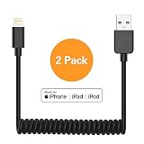 ONE PIX Coiled Lightning Cable for iPhone (2 Pack), MFi Certified Coil Car Charger Cable Compatible with iPhone 11/XS/XS Max/XR/X/8/8 Plus/7/7 Plus/6s/6s Plus/6/6 Plus/SE/5s/5c/5/iPad/iPod - Black