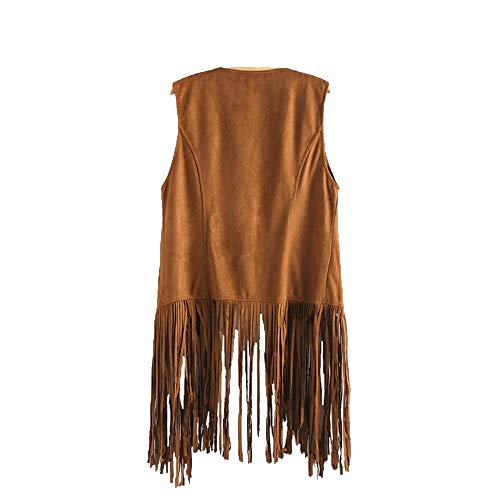 HIRIRI Women Fringe Vest Open Front Sleeveless Vest Cardigan Sleeveless Suede Ethnic Tassels Coat Outwear Khaki - Thumbnail 3